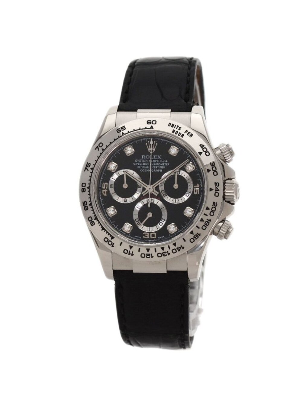 Rolex Cosmograph Daytona Diamond Watch 18K White Gold Leather